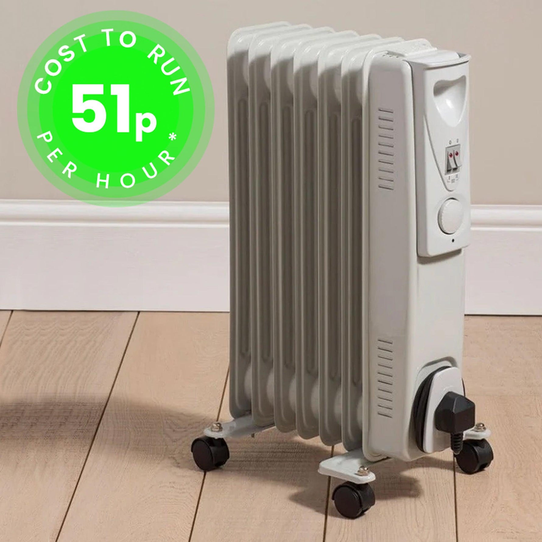 Daewoo 1500W Oil Filled Electric Radiator - White - Bargainia.com - 
