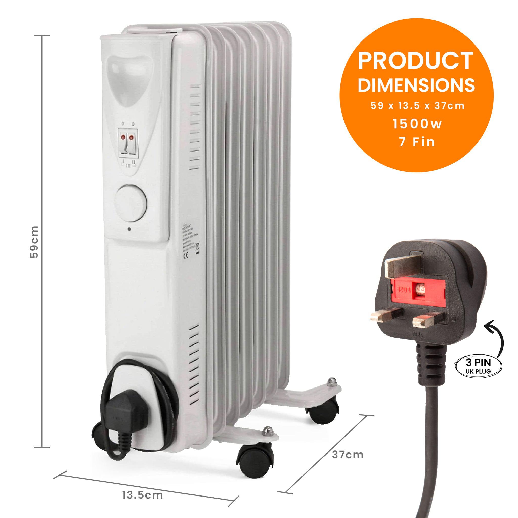 Daewoo 1500W Oil Filled Electric Radiator - White Heaters Clearance