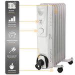 Daewoo 1500W Oil Filled Electric Radiator - White - Bargainia.com - 