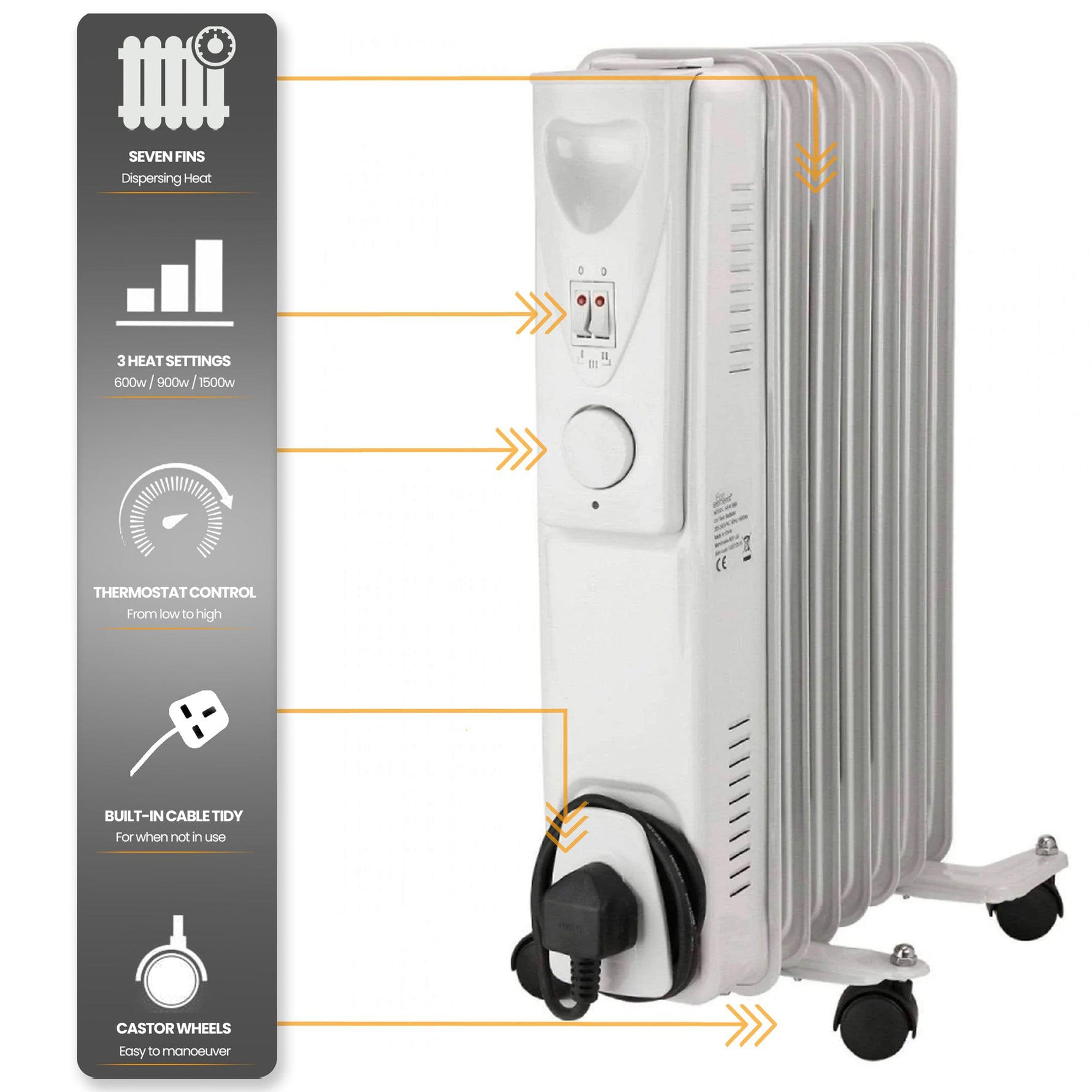 Daewoo 1500W Oil Filled Electric Radiator - White - Bargainia.com - 