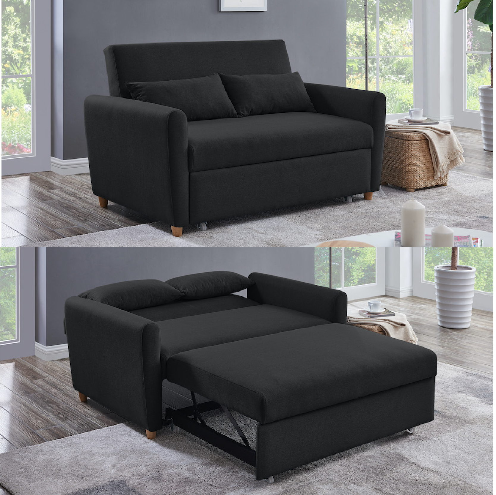 Dahlia Black 2-Seater Pull Out Sofa Bed - Convertible Sleeper Sofa Sofas Bargainia