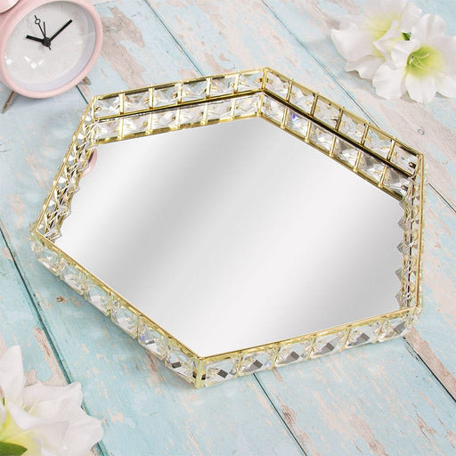 Decorative Hexagon Mirror Tray - Gold - 33cm 5010792480022 bargainia-com