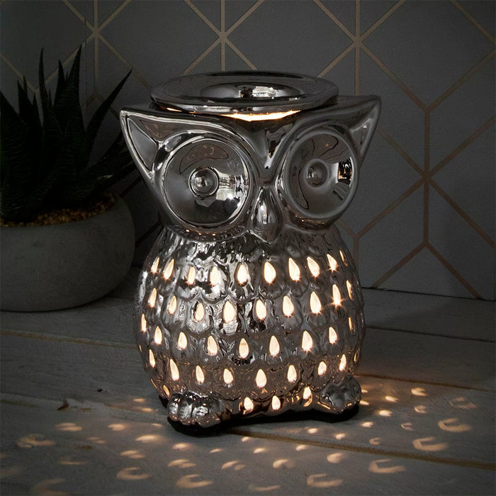 Desire Aroma Silver Owl Electric Burner Oil Warmer - 14 x 12cm 5010792472911 only5pounds-com