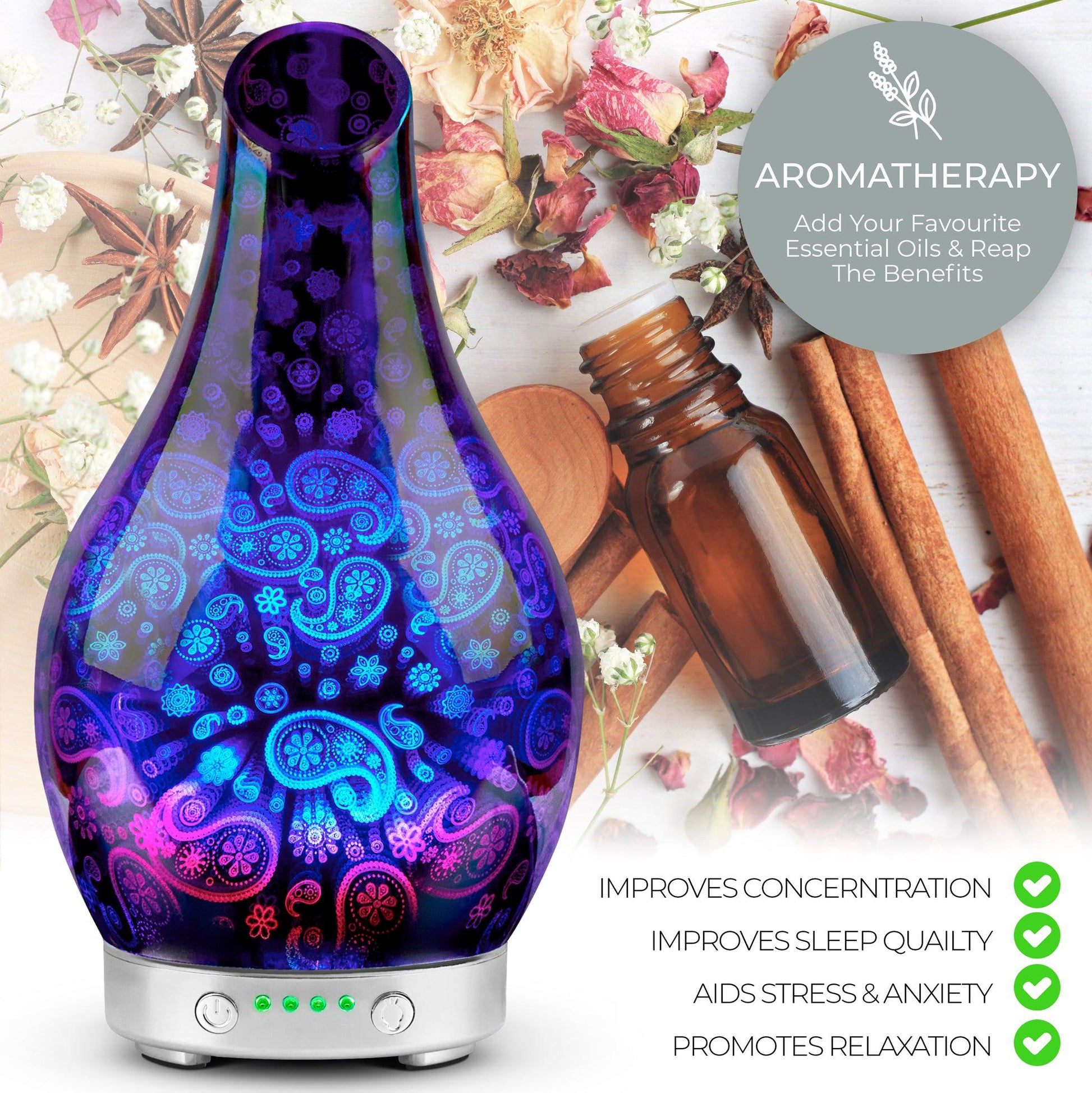 Desire Paisley Colour Changing Oil Diffuser Aroma Humidifier - Bargainia.com - 5010792469690 - LP46969
