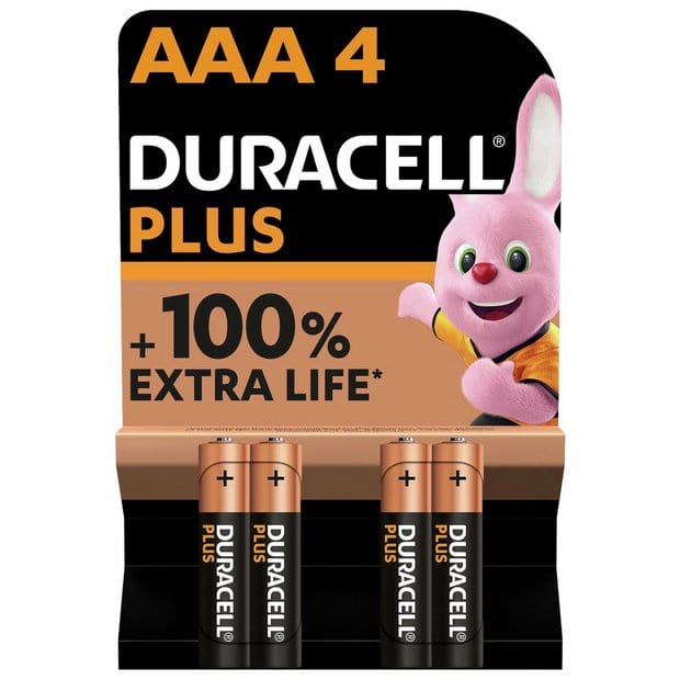 Duracell Plus Alkaline AAA Batteries - 4pk 5000394141117 only5pounds-com
