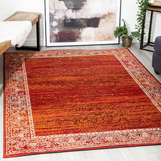 Red Contemporary Faded Oriental Motifs Rug