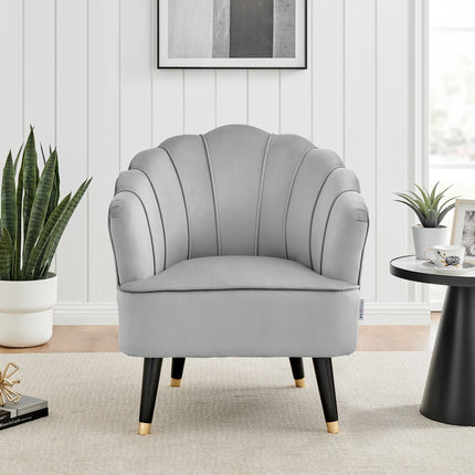 Light Grey Velvet Shell Tub Chair Front On