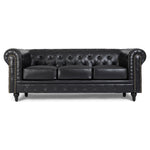 Faux Leather Chesterfield Sofa Suite - Black - Bargainia.com - 