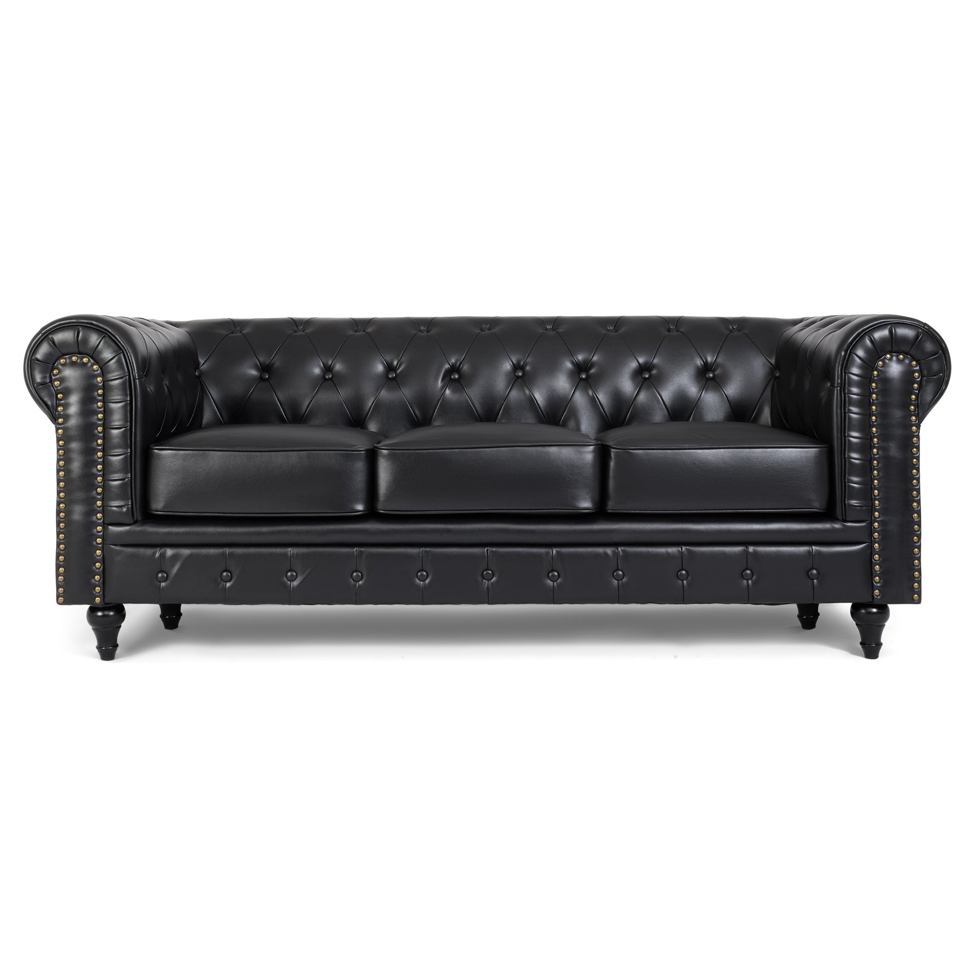 Faux Leather Chesterfield Three Seater Sofa - Black Furniture Bargainia