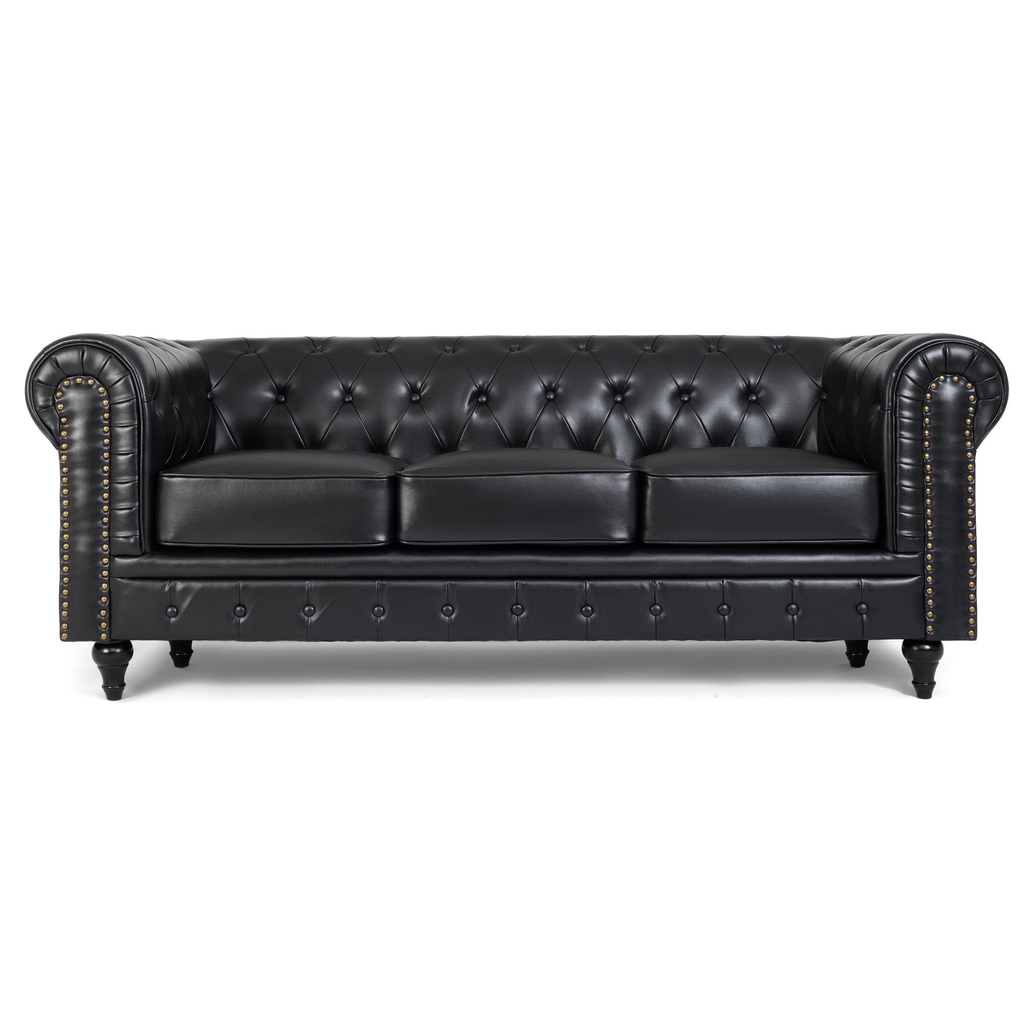 Faux Leather Chesterfield Three Seater Sofa - Black Furniture Bargainia