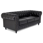 Faux Leather Chesterfield Sofa Suite - Black - Bargainia.com - 