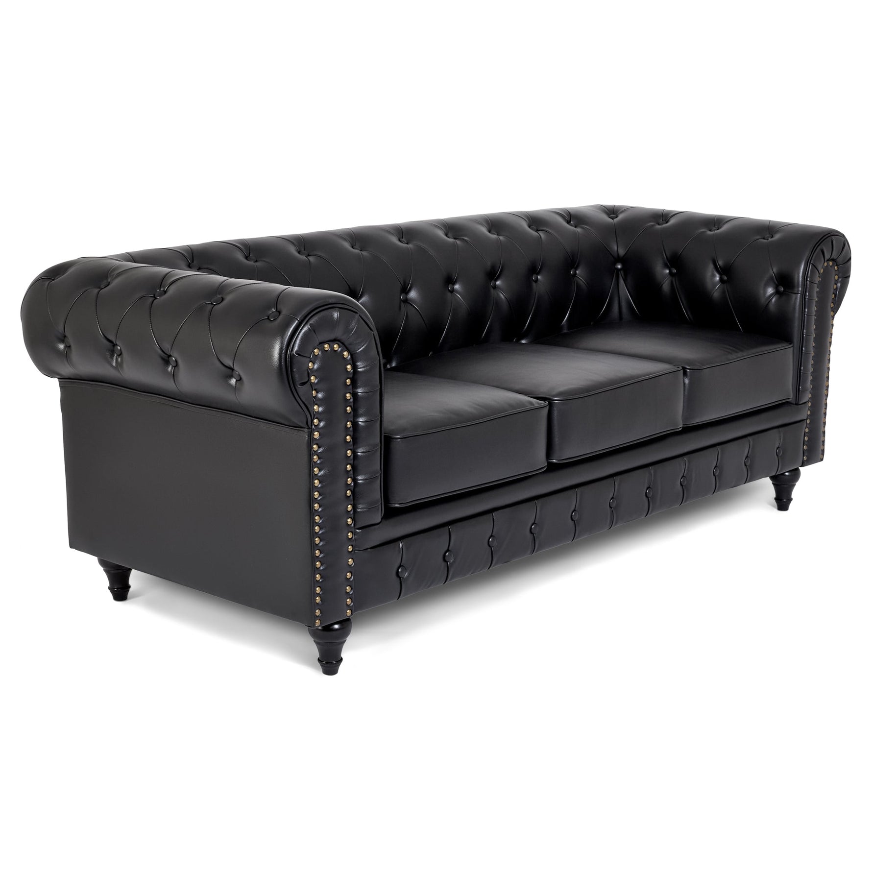 Faux Leather Chesterfield Sofa Suite - Black - Bargainia.com - 