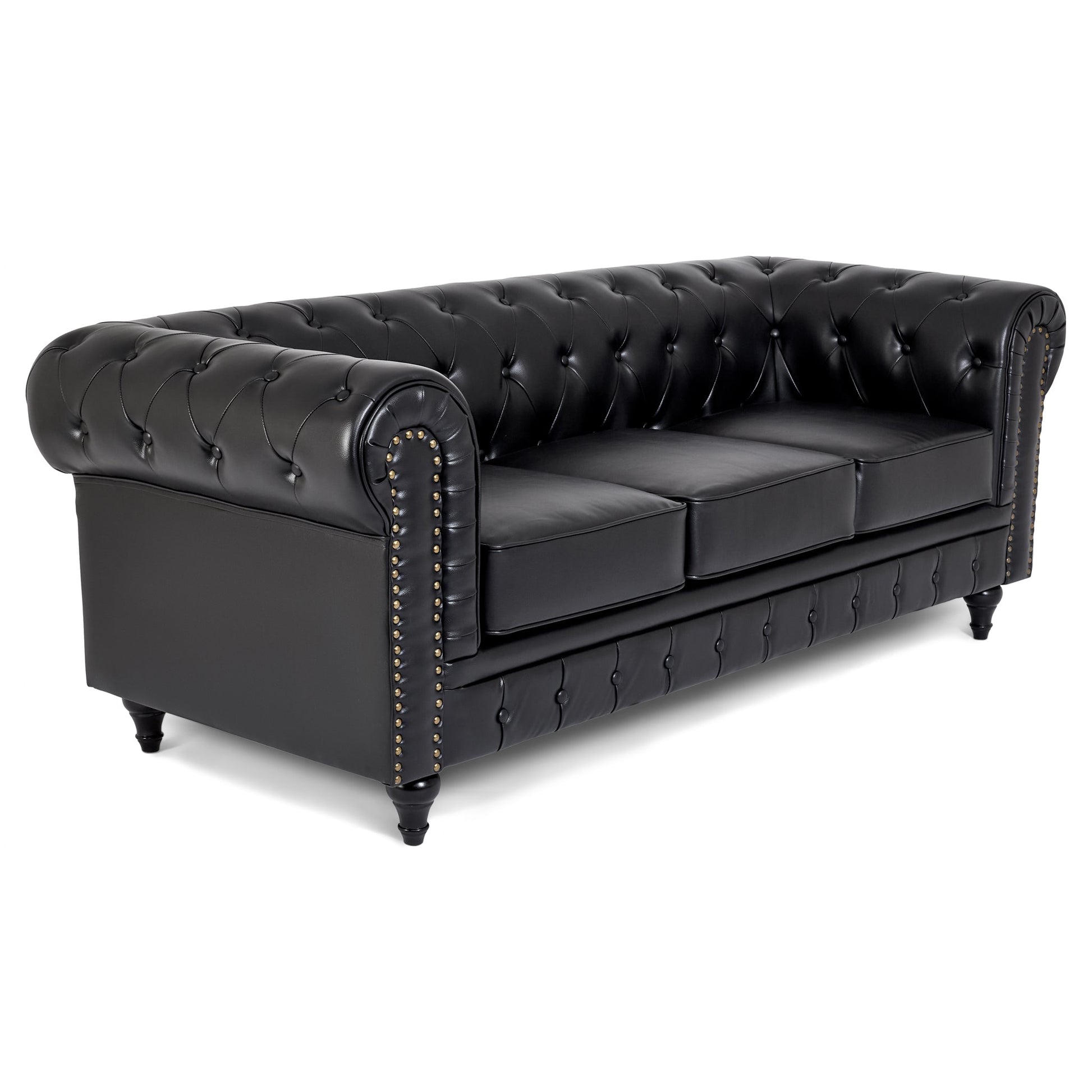 Faux Leather Chesterfield Three Seater Sofa - Black Furniture Bargainia