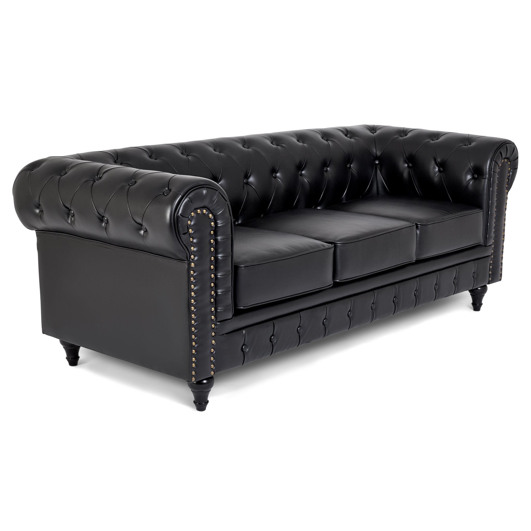 Faux Leather Chesterfield Three Seater Sofa - Black Furniture Bargainia