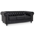 Faux Leather Chesterfield Sofa Suite - Black - Bargainia.com - 