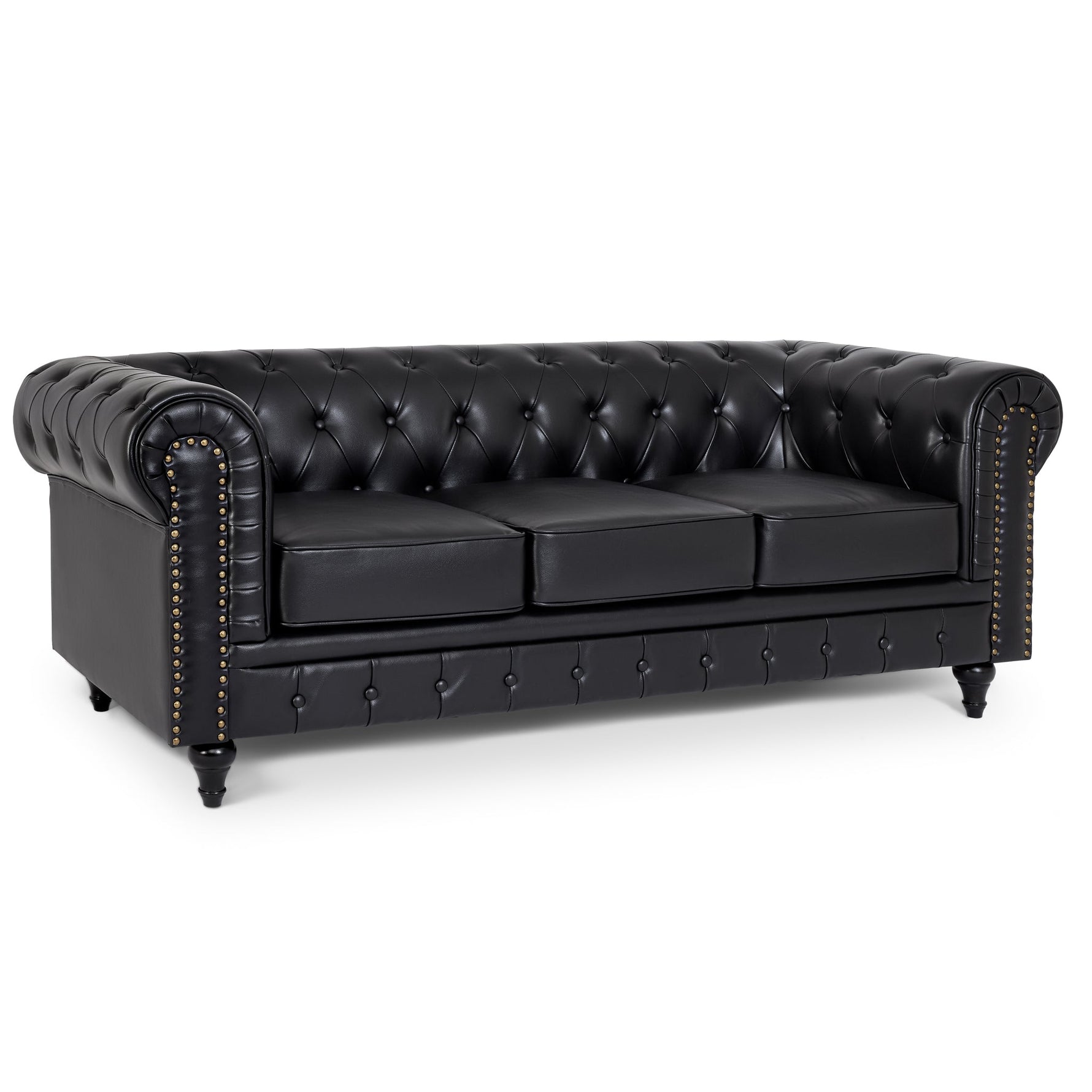 Faux Leather Chesterfield Sofa Suite - Black - Bargainia.com - 