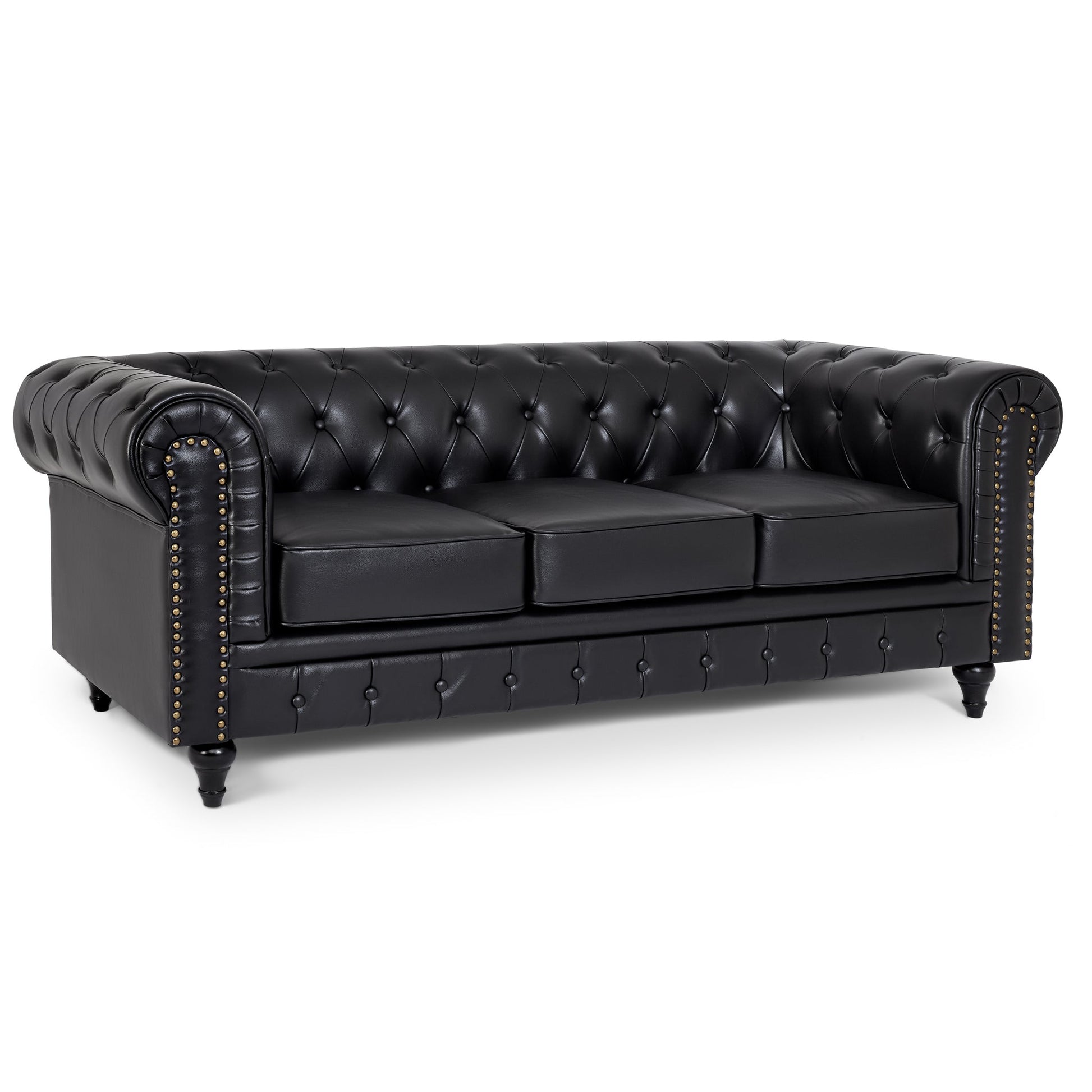 Faux Leather Chesterfield Three Seater Sofa - Black Furniture Bargainia