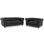 Faux Leather Chesterfield Sofa Suite - Black - Bargainia.com - 