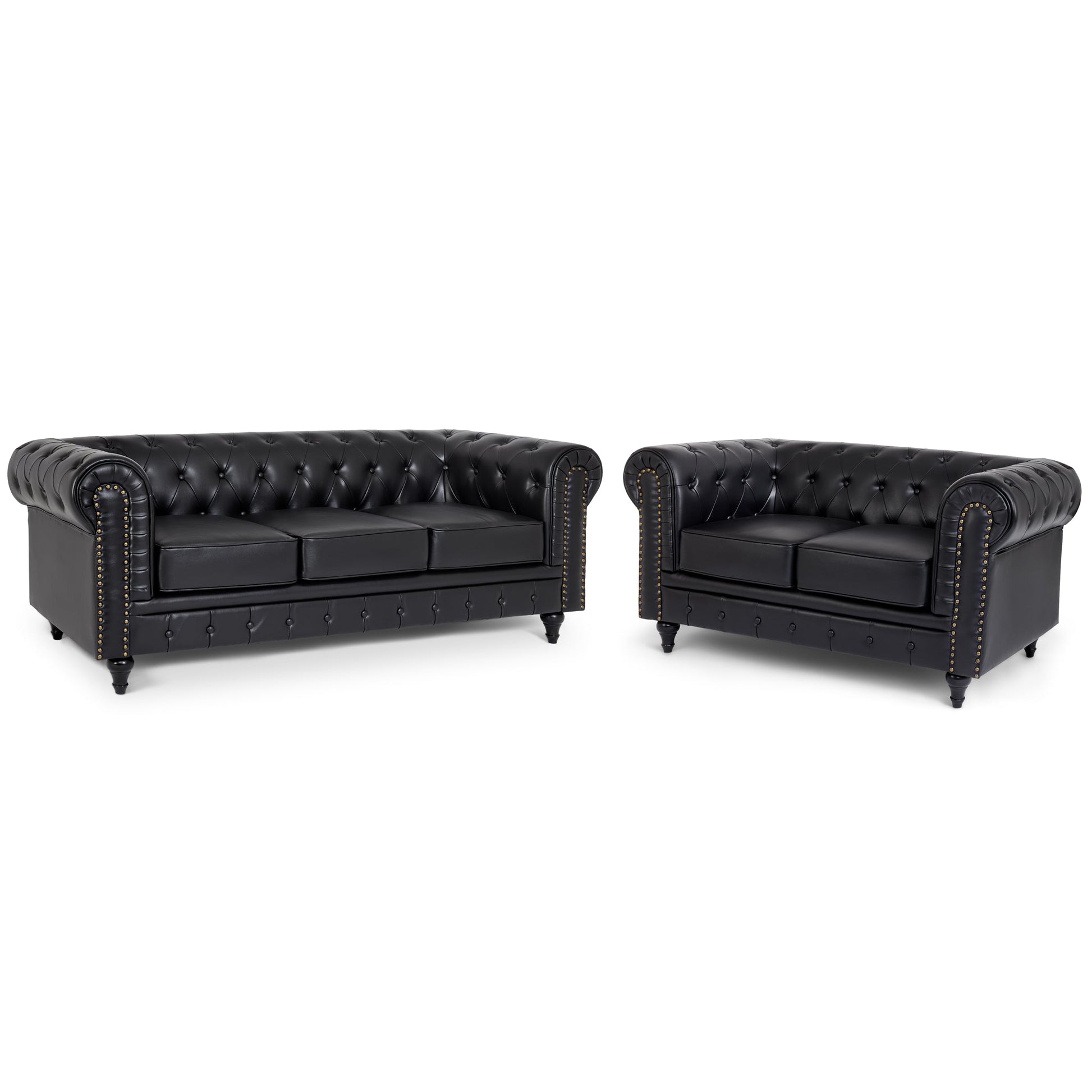 Faux Leather Chesterfield Three Seater Sofa - Black Furniture Bargainia