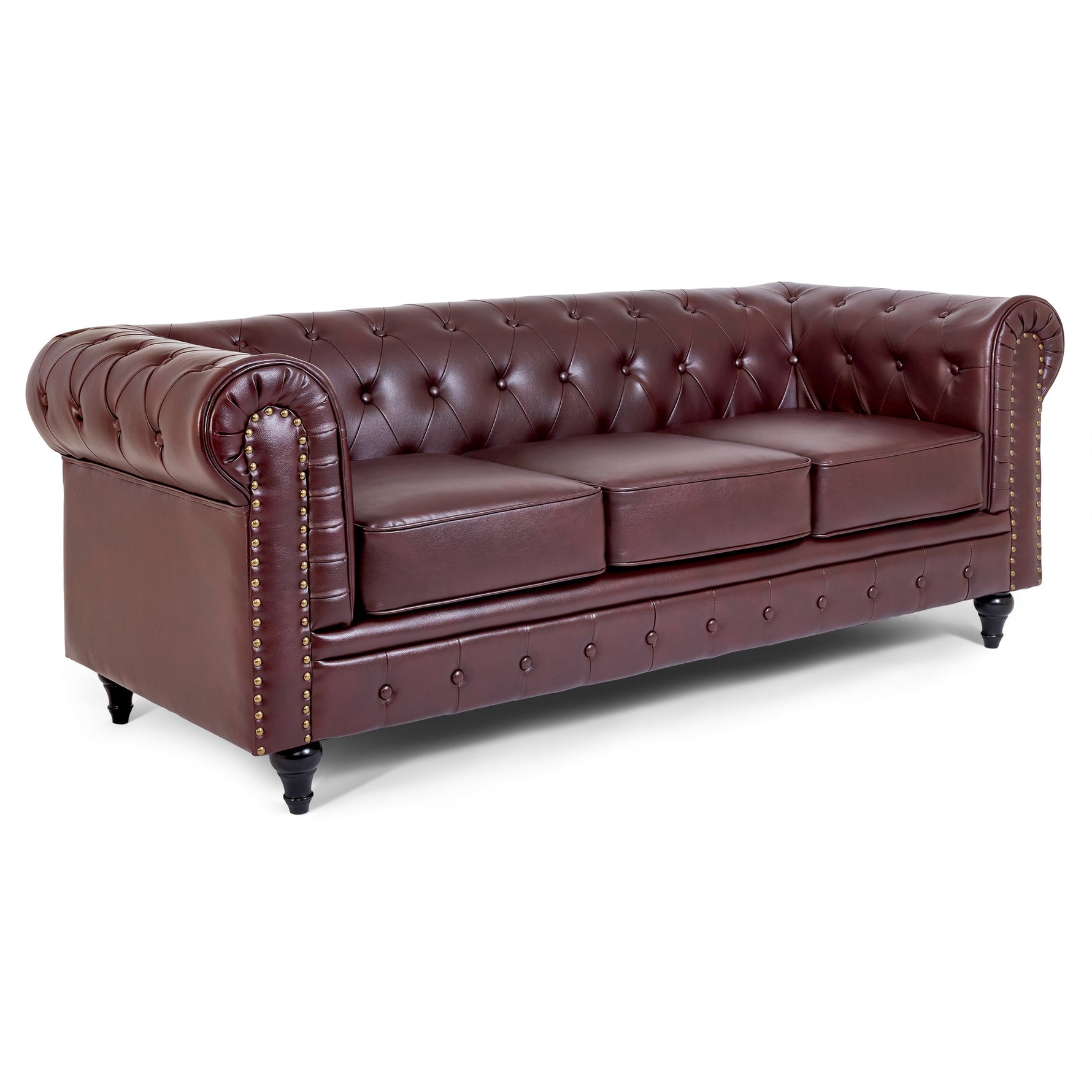 Faux Leather Chesterfield Sofa Suite - Brown - Bargainia.com - 