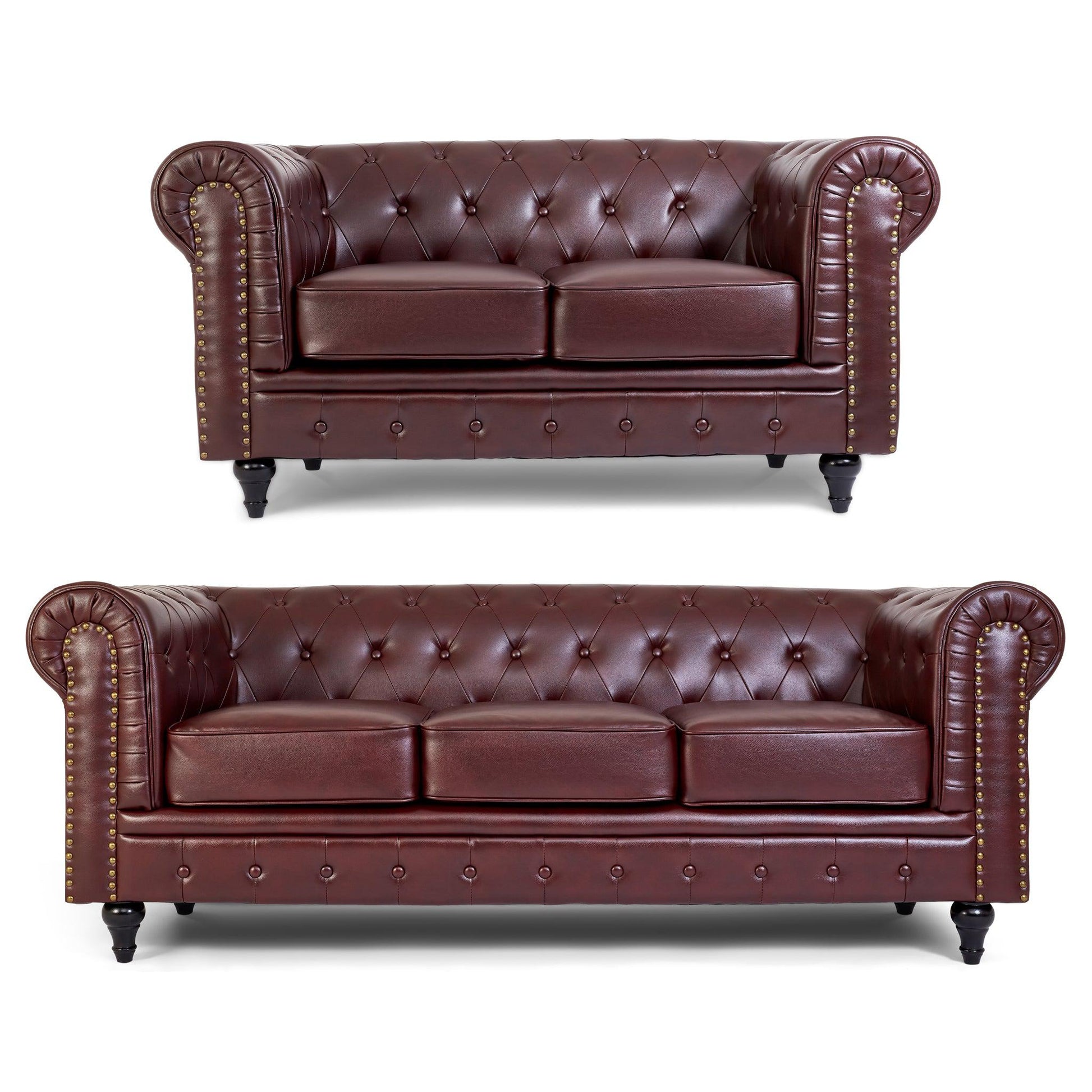Faux Leather Chesterfield Sofa Suite - Brown Furniture Bargainia