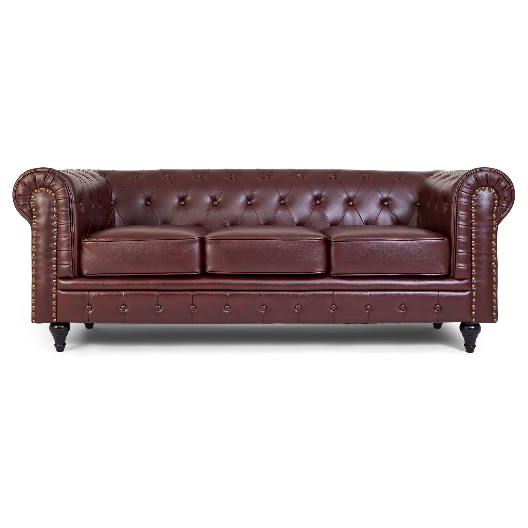 Faux Leather Chesterfield Sofa Suite - Brown - Bargainia.com - 
