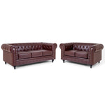 Faux Leather Chesterfield Sofa Suite - Brown - Bargainia.com - 