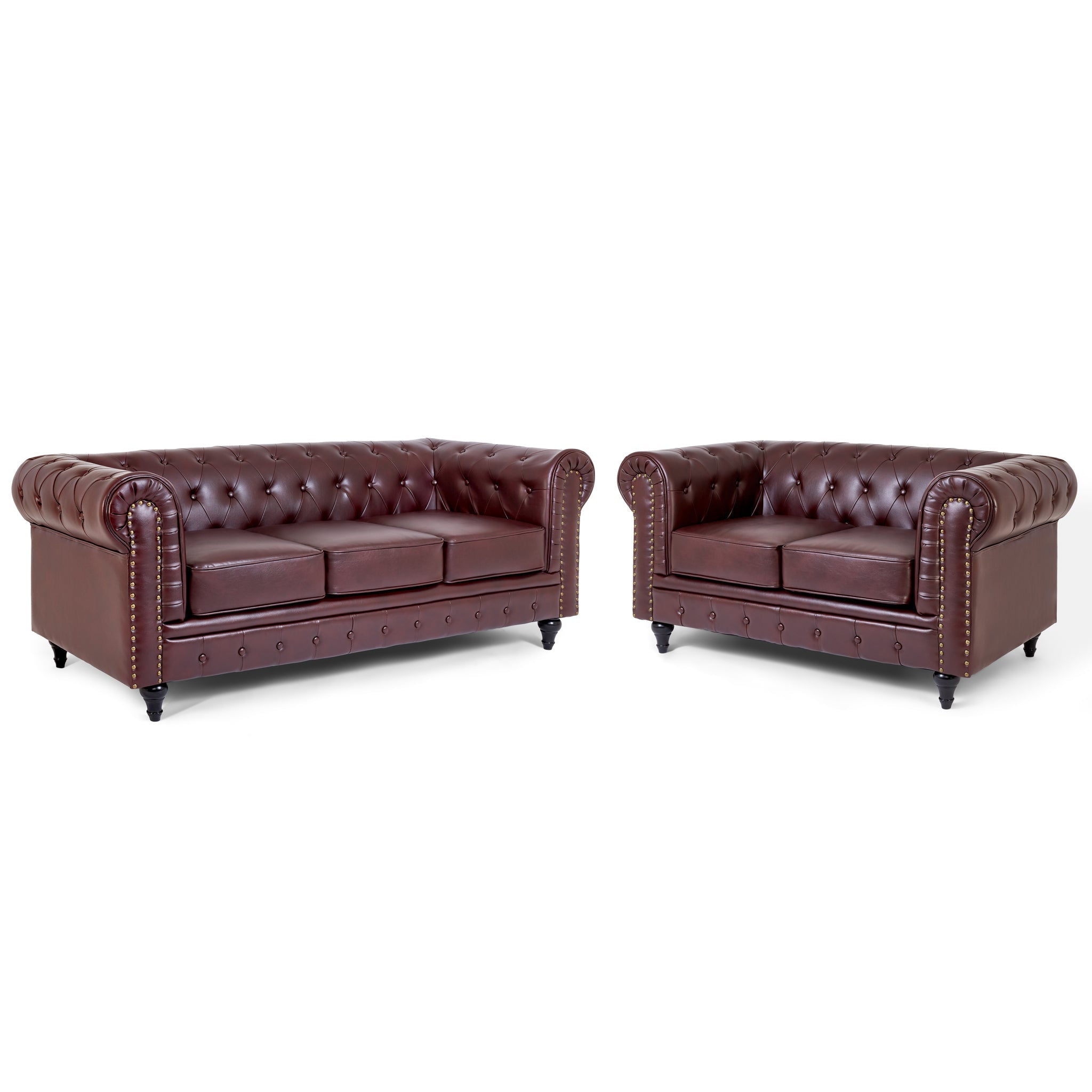 Faux Leather Chesterfield Sofa Suite - Brown Furniture Bargainia 2 + 3 Seater Sofas