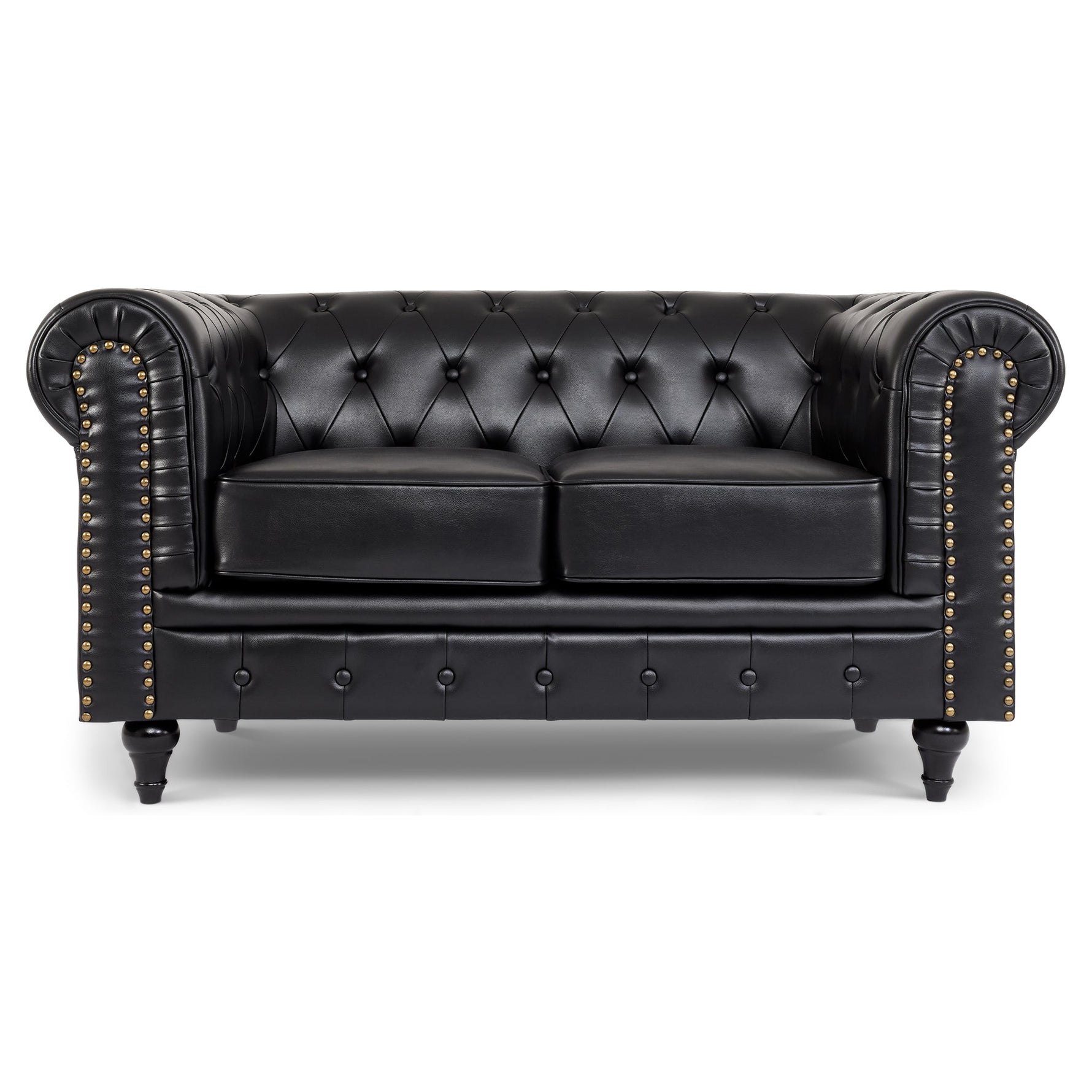 Faux Leather Chesterfield Two Seater Sofa - Black - Bargainia.com - 