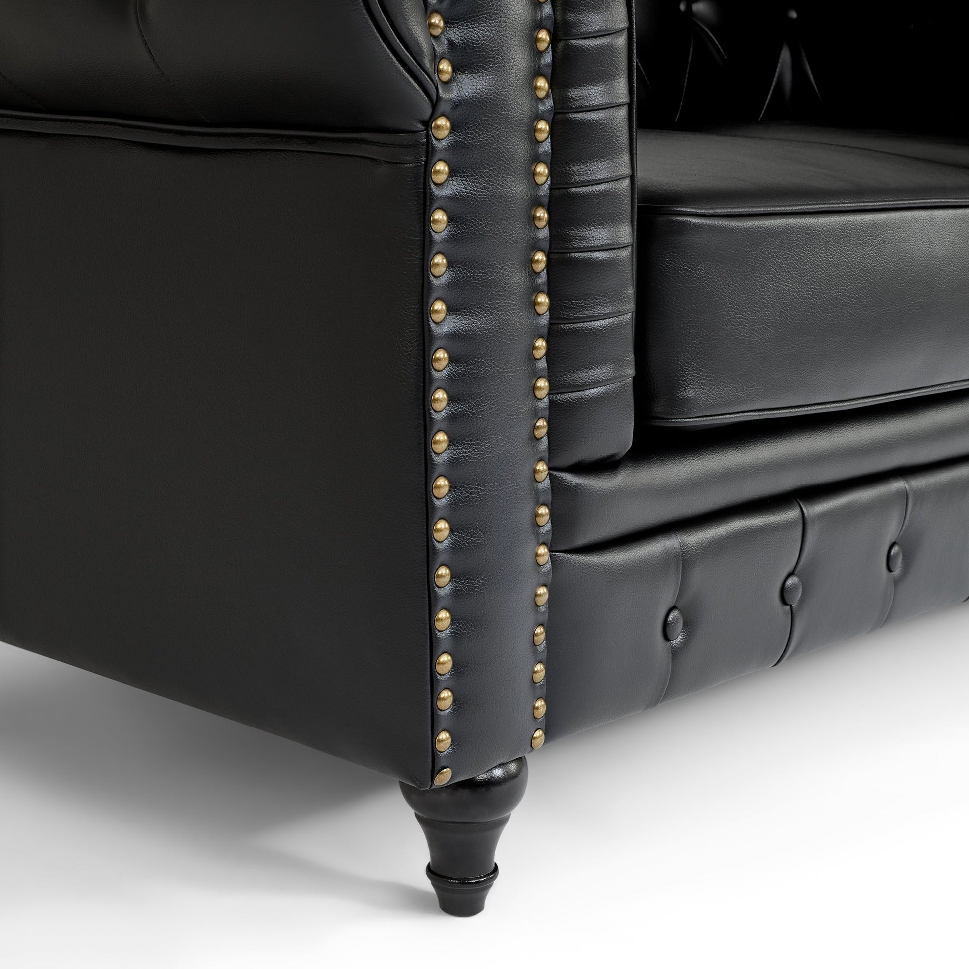 Faux Leather Chesterfield Three Seater Sofa - Black Furniture Bargainia