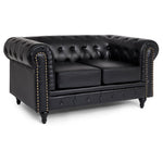 Faux Leather Chesterfield Two Seater Sofa - Black - Bargainia.com - 