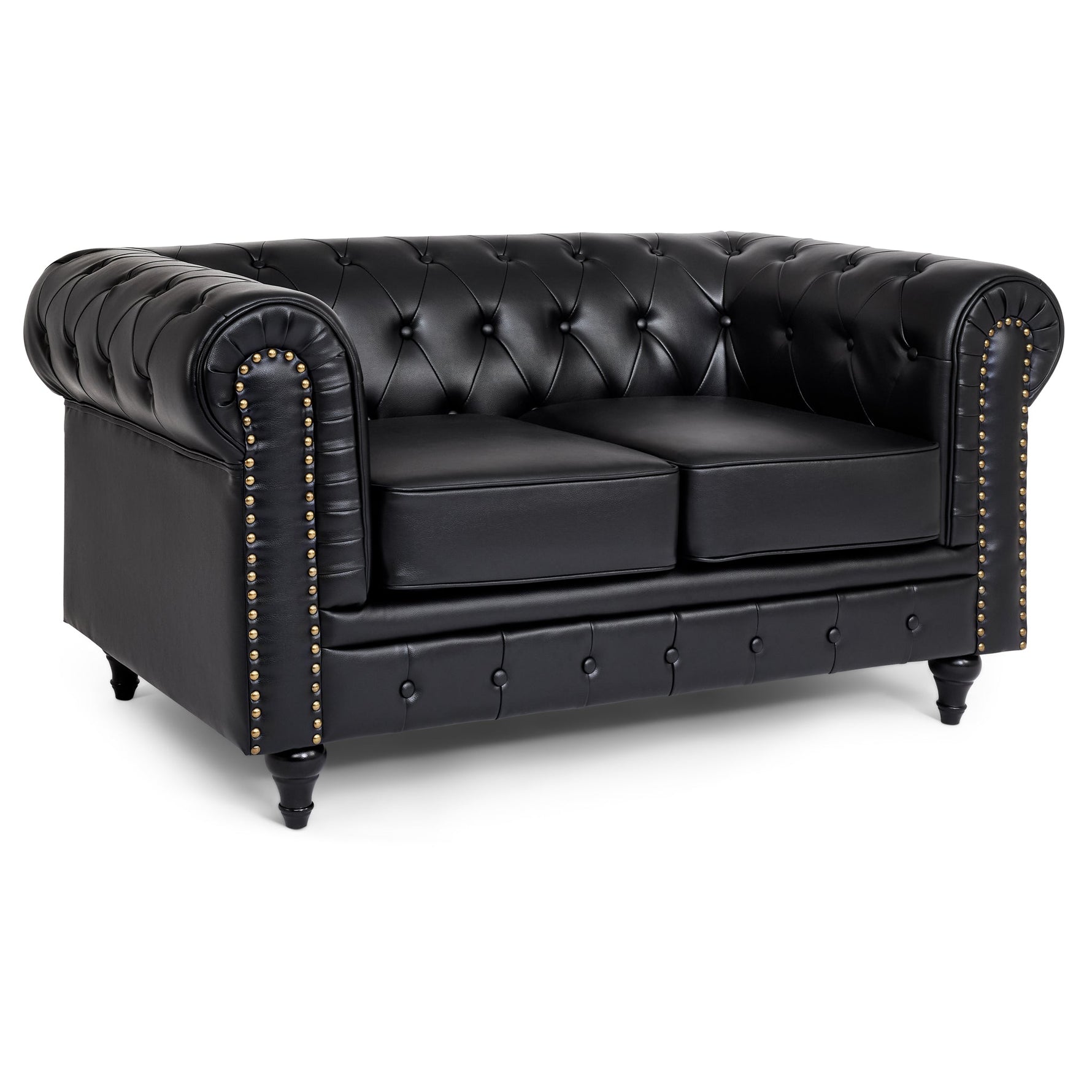 Faux Leather Chesterfield Two Seater Sofa - Black - Bargainia.com - 
