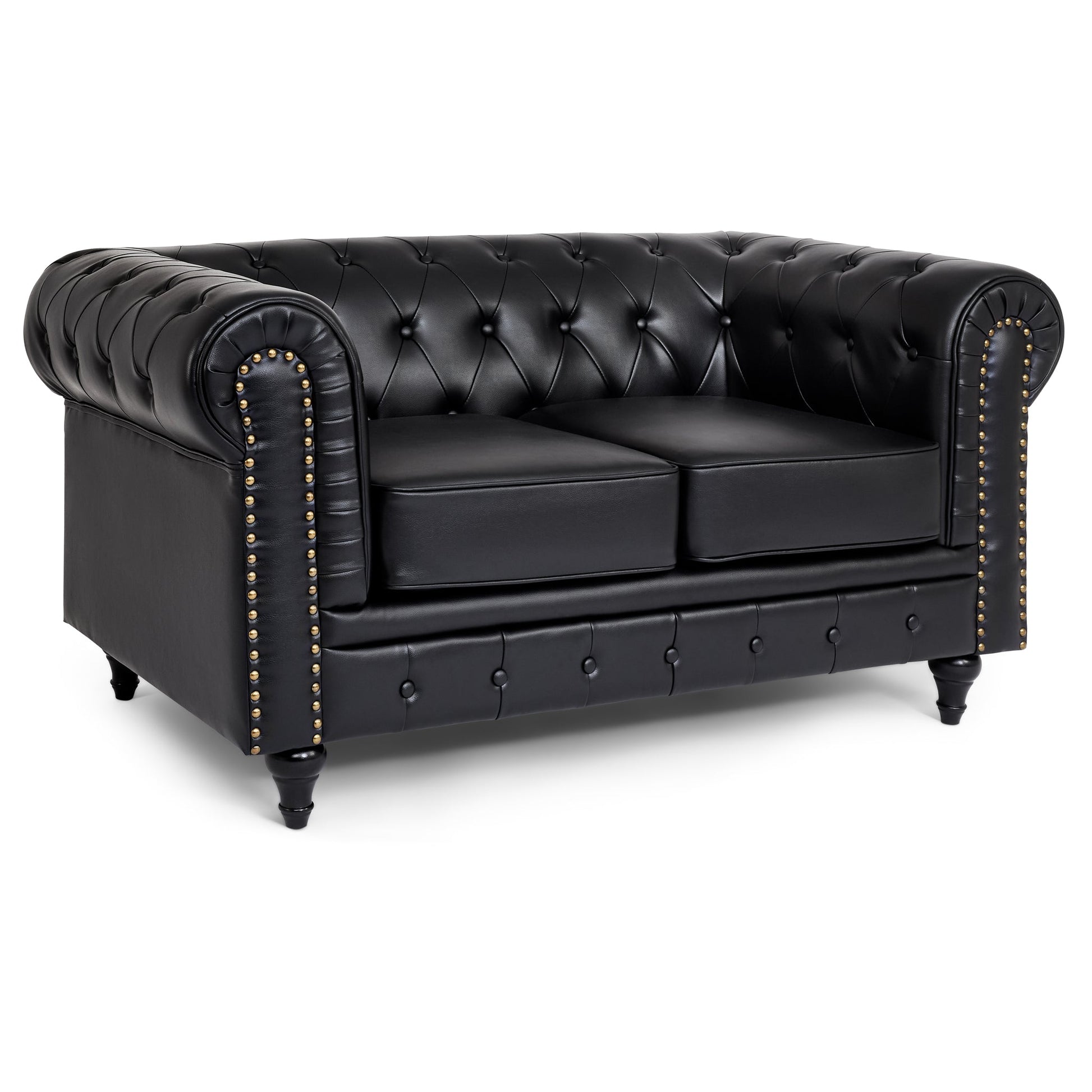 Faux Leather Chesterfield Three Seater Sofa - Black Furniture Bargainia