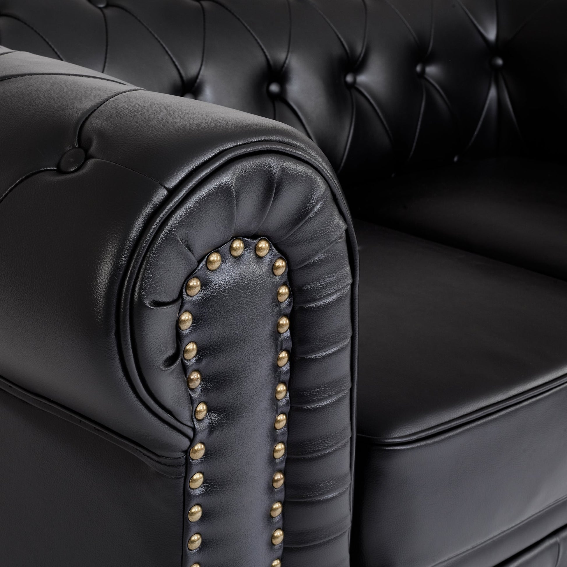 Faux Leather Chesterfield Two Seater Sofa - Black Furniture Bargainia