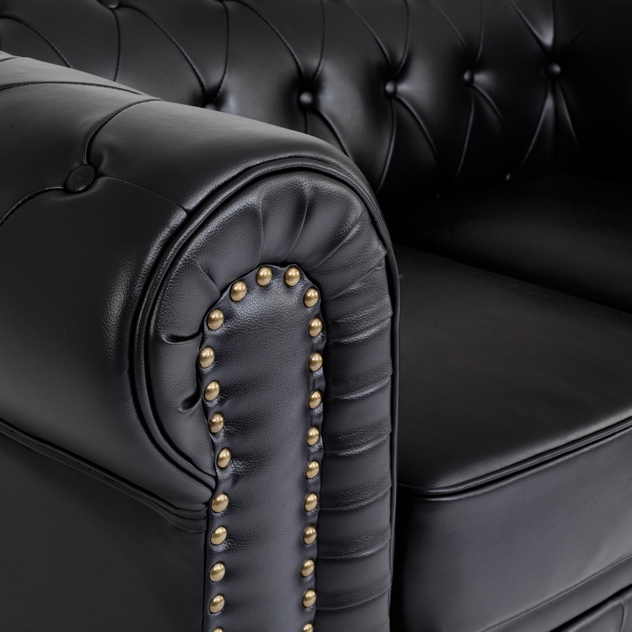 Faux Leather Chesterfield Two Seater Sofa - Black Furniture Bargainia