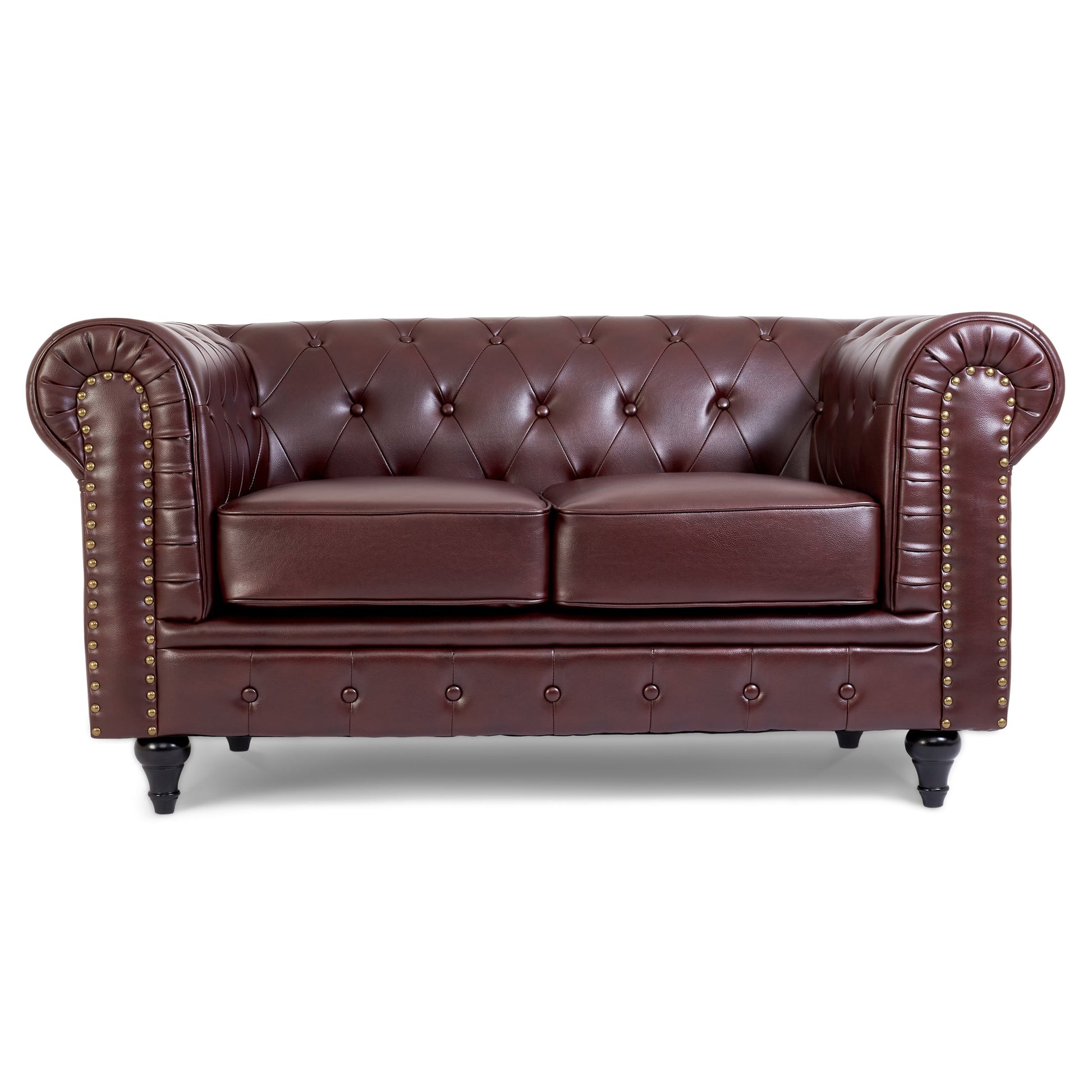Faux Leather Chesterfield Two Seater Sofa - Brown Furniture Bargainia