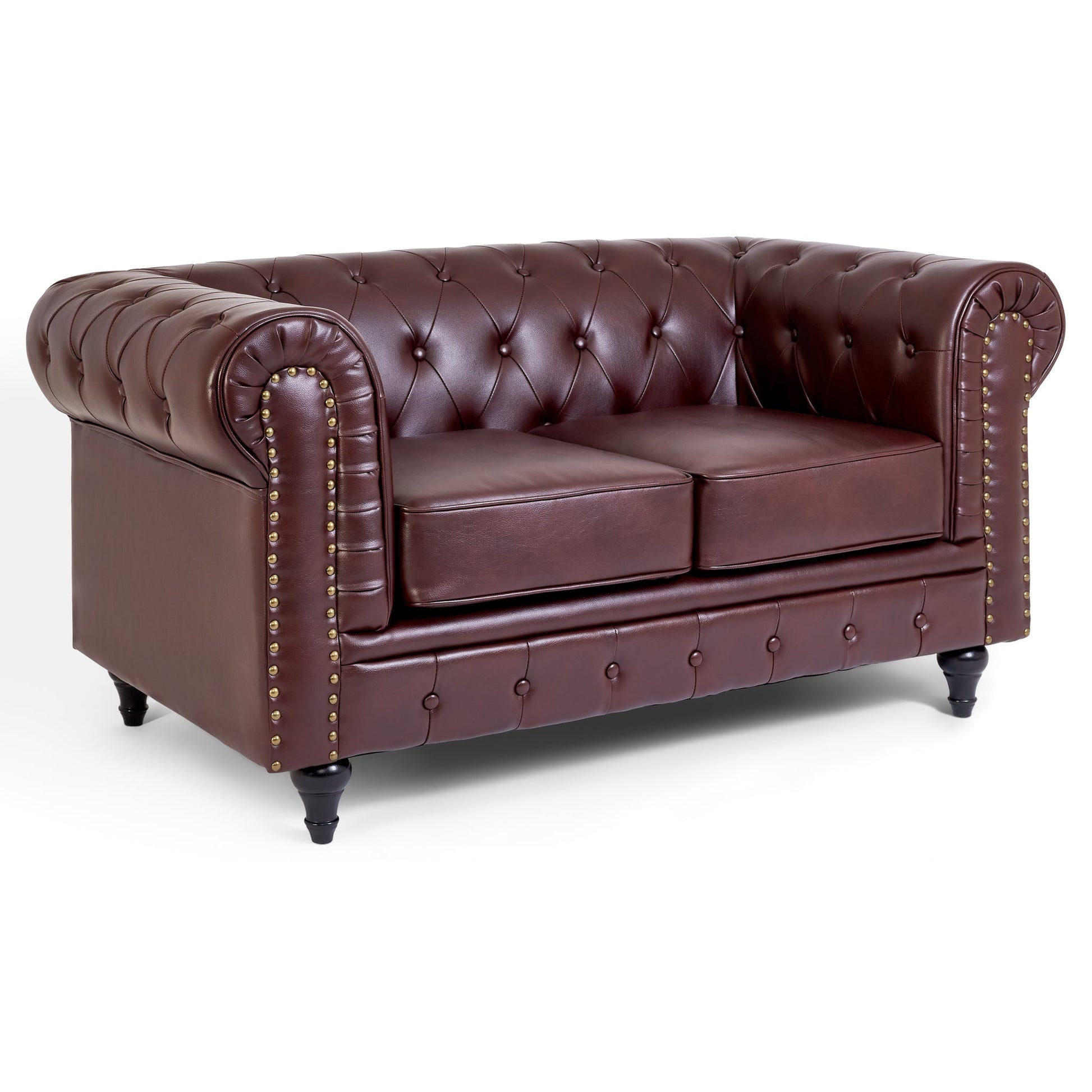 Faux Leather Chesterfield Two Seater Sofa - Brown Furniture Bargainia