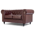 Faux Leather Chesterfield Two Seater Sofa - Brown - Bargainia.com - 