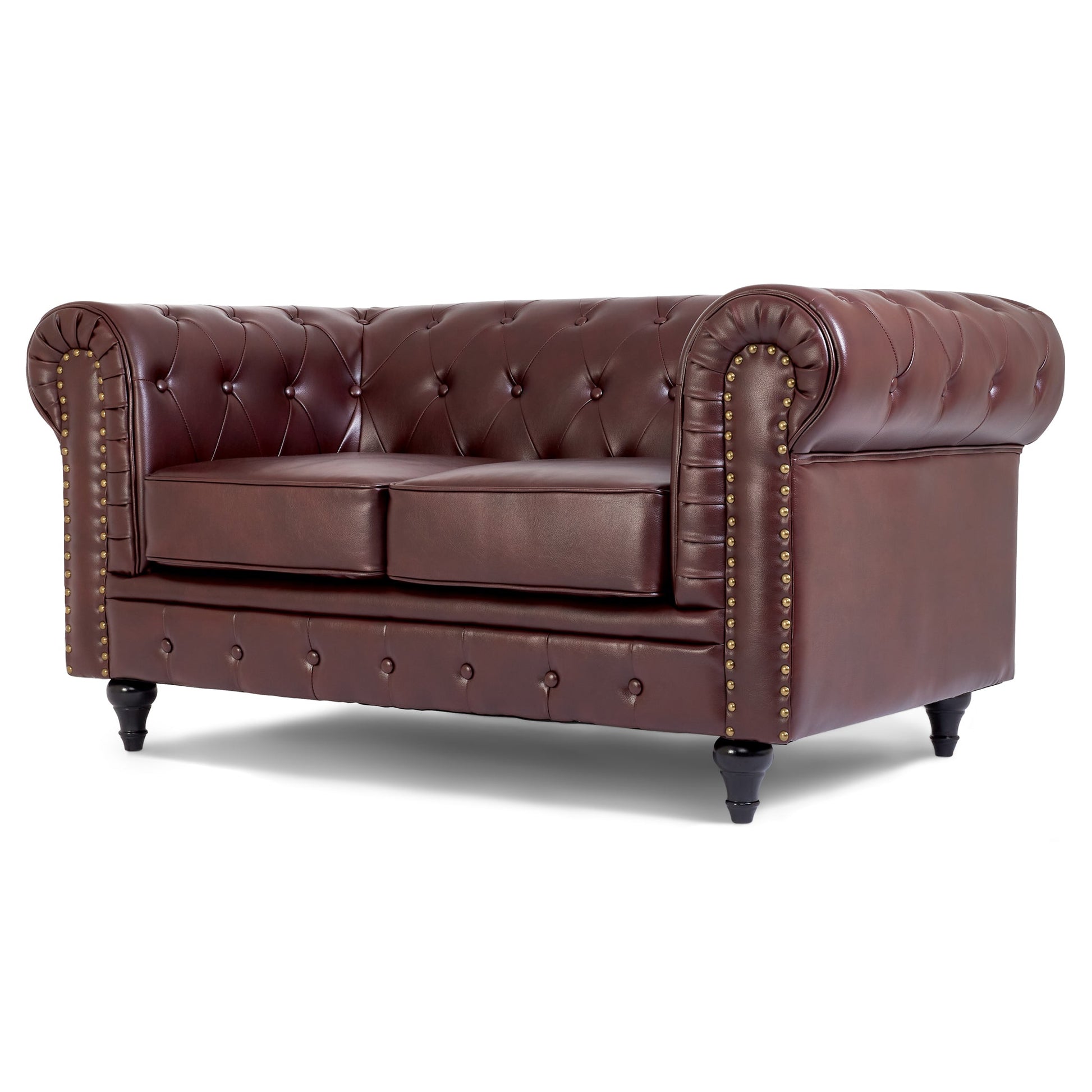 Faux Leather Chesterfield Two Seater Sofa - Brown Furniture Bargainia