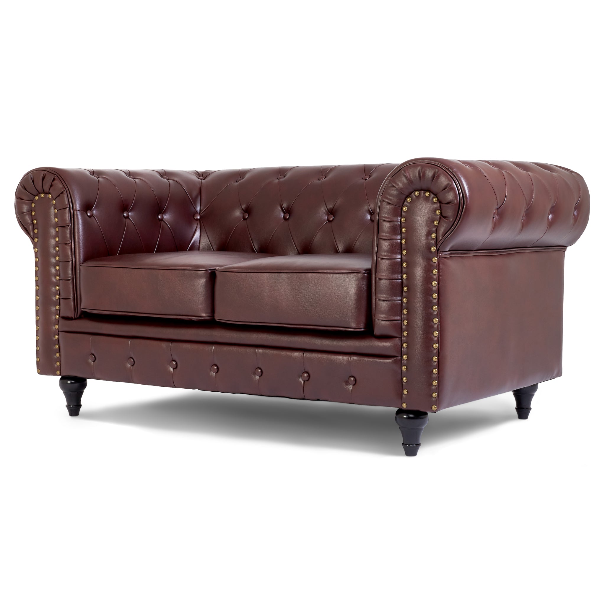 Faux Leather Chesterfield Two Seater Sofa - Brown Furniture Bargainia