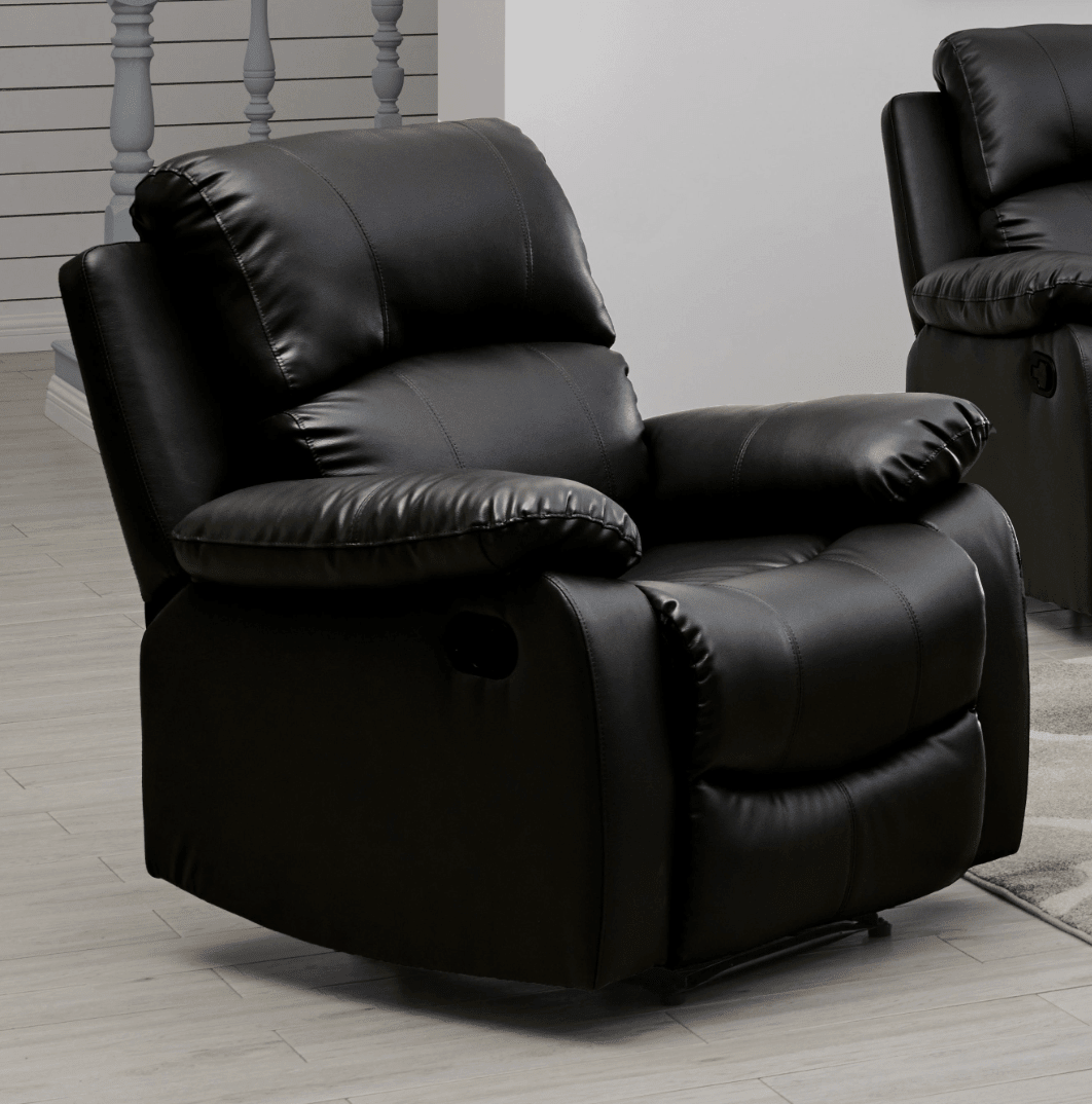 Faux Leather Manual Recliner Sofa Suite - Black - Bargainia.com - 5056150222934