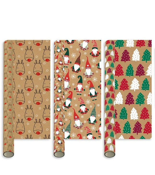 Festive Fun Kraft Wrapping Paper - Assorted Designs - 2m Roll 5012128584602 only5pounds-com