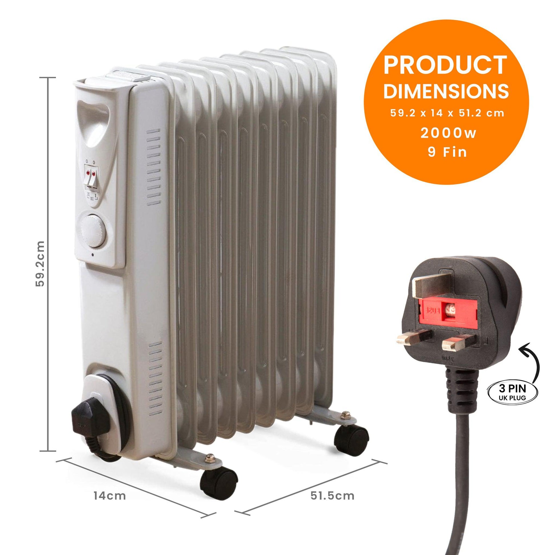 Fine Elements 2000W Oil Filled Electric Radiator Heaters Clearance