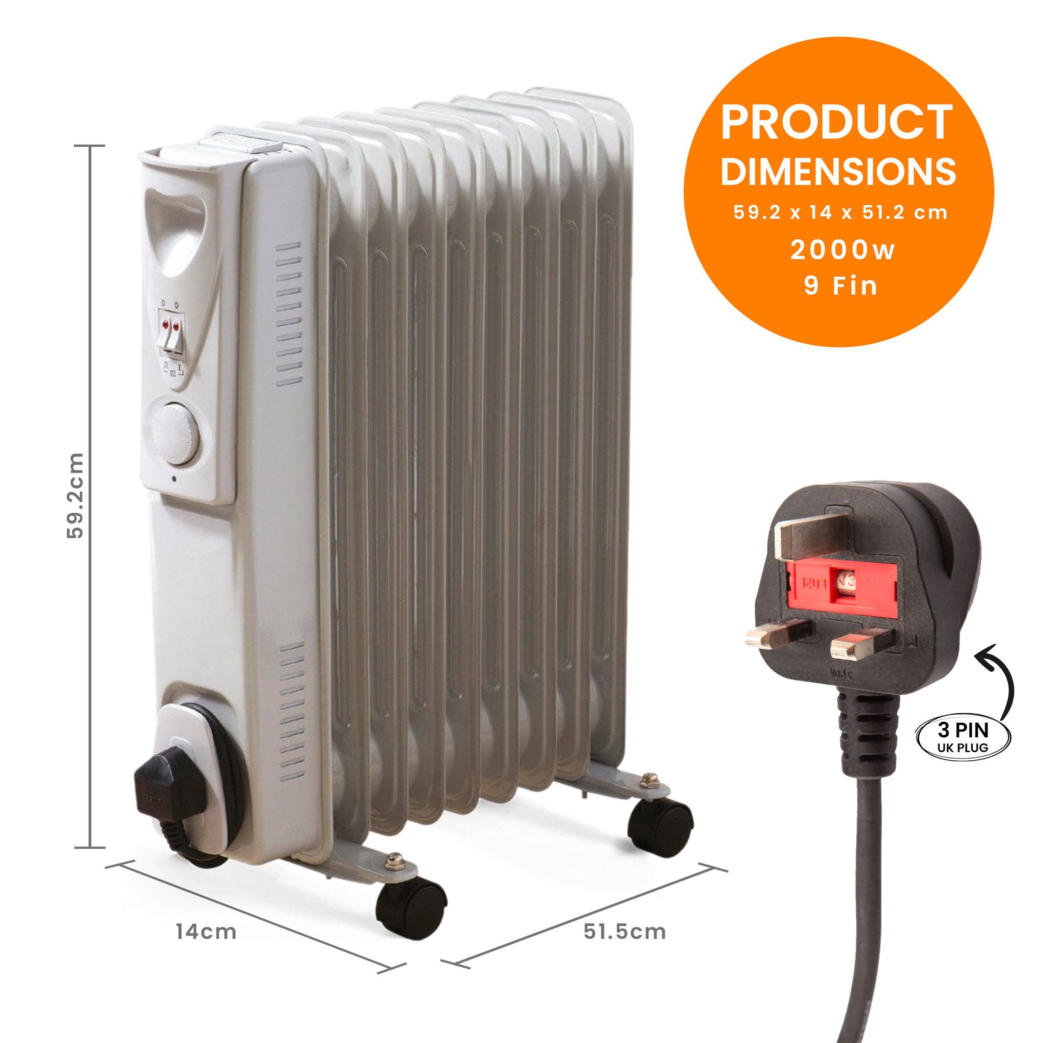 Fine Elements 2000W Oil Filled Electric Radiator Heaters Clearance