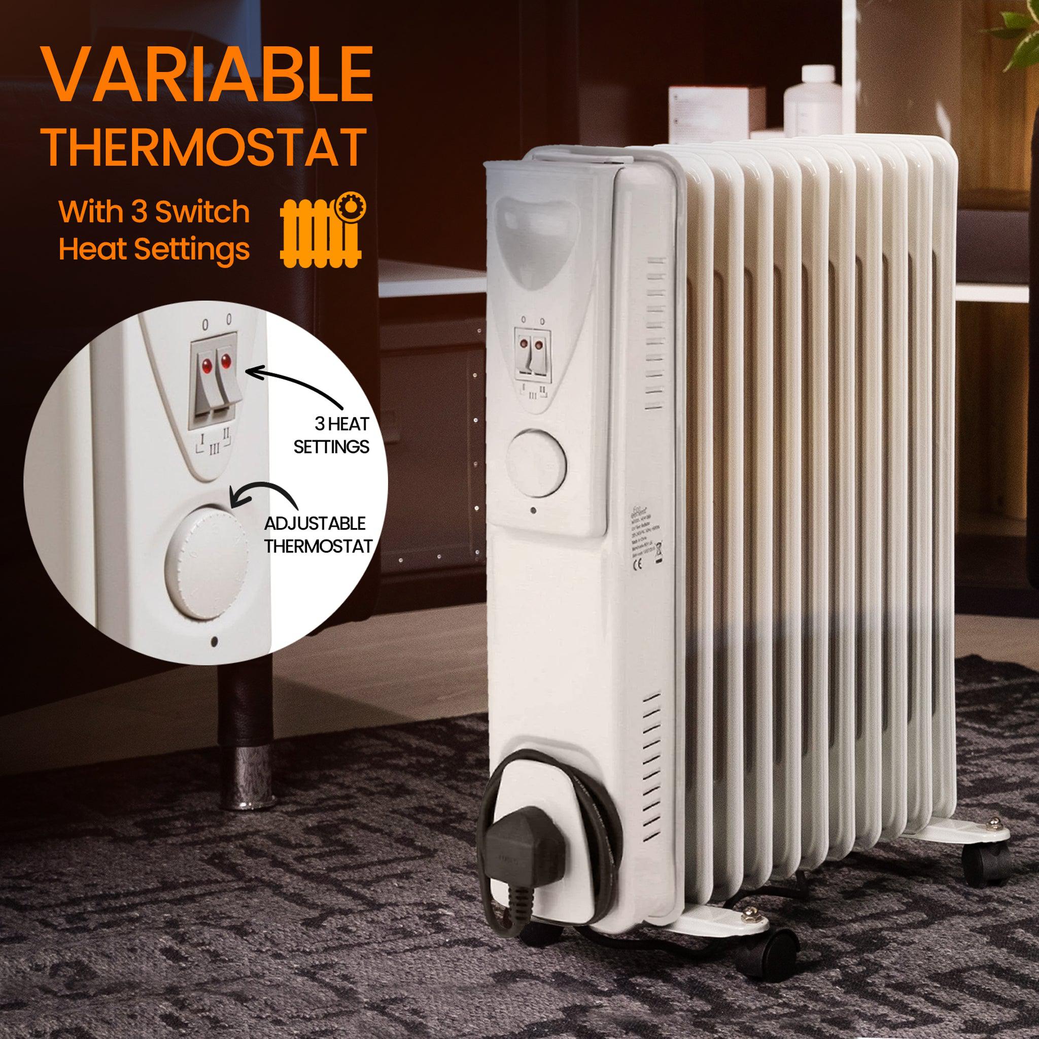 Fine Elements 2000W Oil Filled Electric Radiator Heaters Clearance