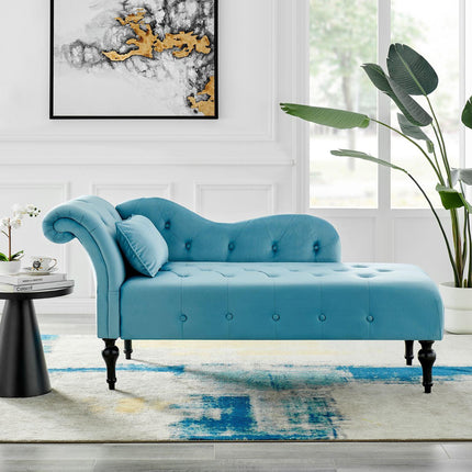 Chaise Velvet Lounge Sofa with Wooden Legs - Blue-5056536103130-Bargainia.com