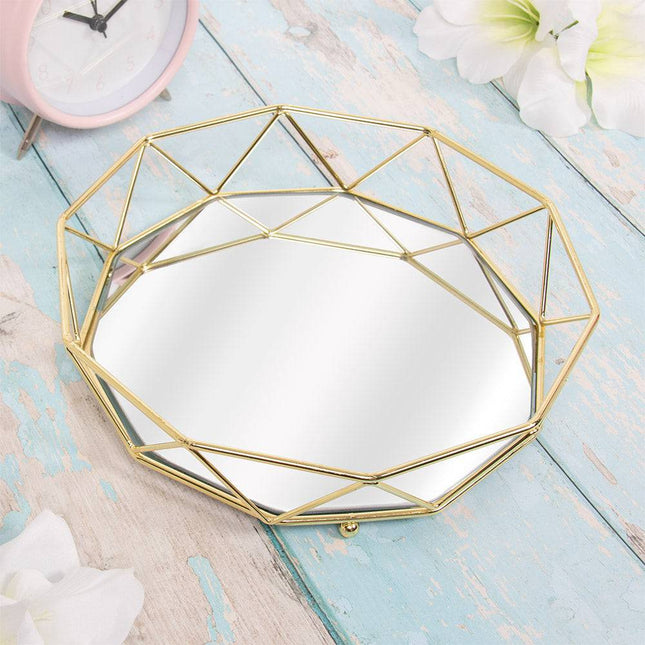 Gold Geometric Mirror Tray - 21cm 5010792478173 only5pounds-com