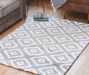 Grey Modern Tiles Motif Rug - Plus Rugs Clearance