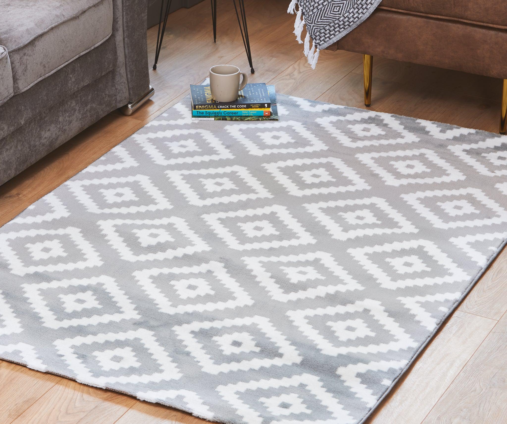 Grey Modern Tiles Motif Rug - Plus Rugs Clearance