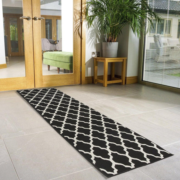 Hard Wearing Hessian Backed Stair Runner Kitchen Mat - Texas Black Trellis - Bargainia.com - 5056150272274 - RNR-TXS-1799-B011-04FT